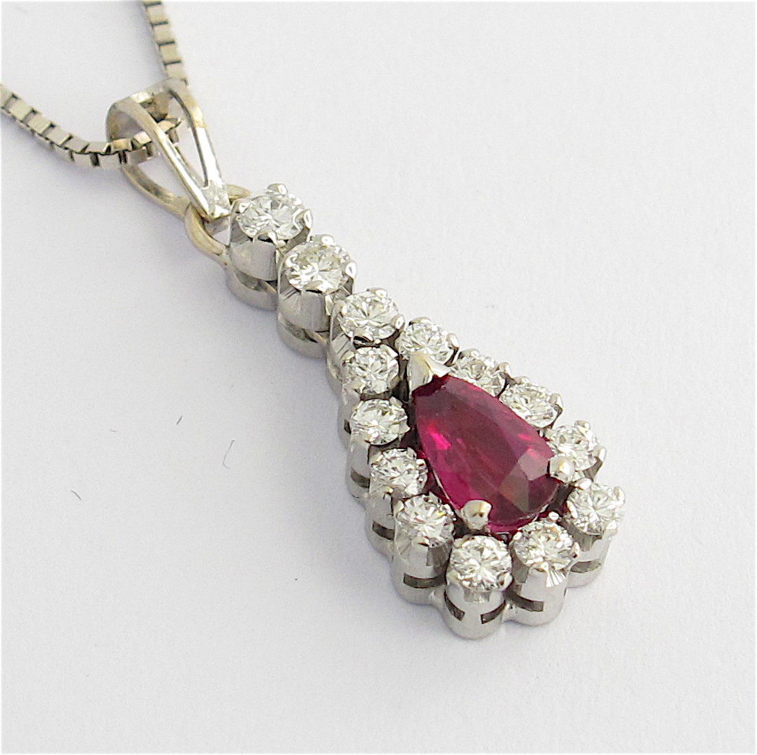 18ct white gold ruby and diamond pendant with chain image 0
