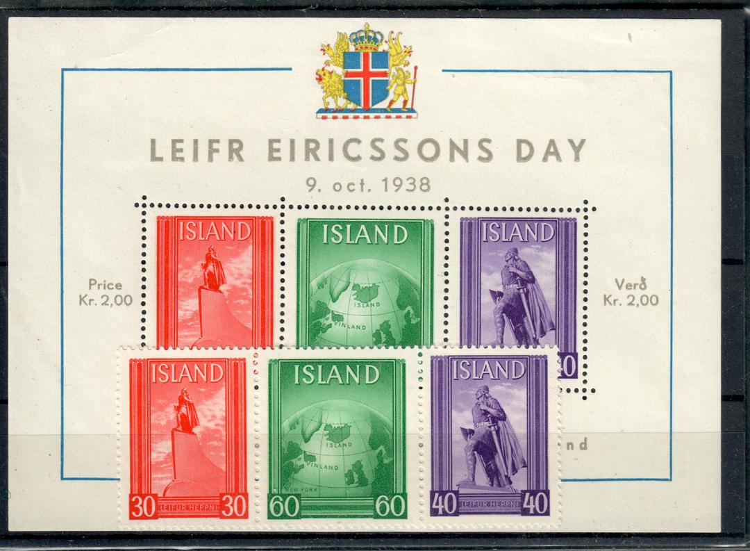 ICELAND 1938 Leif Eiricsson's Day. Set of 3 and miniature sheet. - 20970 - UHM image 0