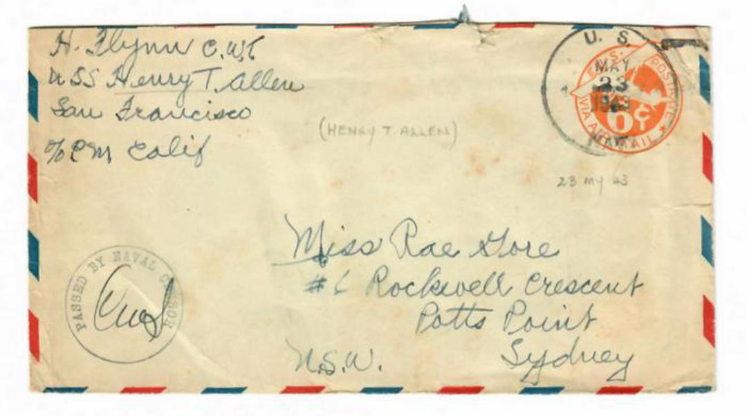USA 1943 Airmail Letter from USS Henry T Allen. Postmark US Navy. Passed by Naval Censor. image 0