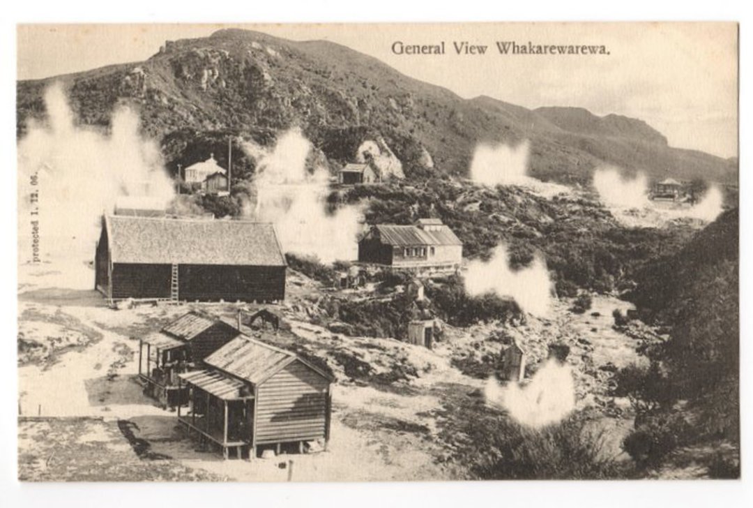 Postcard by J B Blencoe. General view of Whakarewarewa. Protected 1/12/1906. - 46004 - Postcard image 0