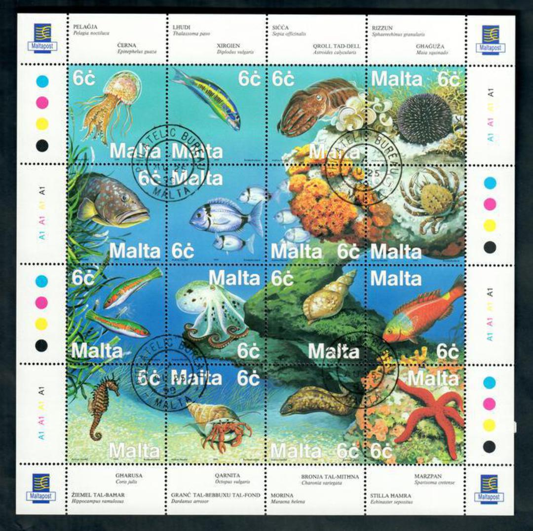 MALTA 1999 Marine Life of the Merditerranean. Sheetlet of 16. - 50020 - VFU image 0