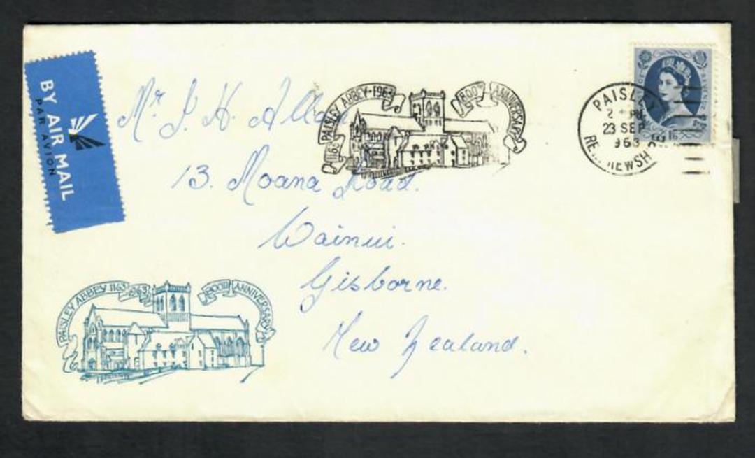 GREAT BRITAIN 1963 Airmail Letter from Paisley to New Zealand on illustrated cover with special postmark and postcard all relati image 0