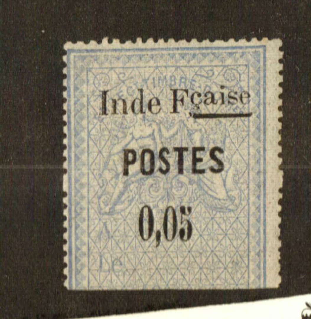 FRENCH INDIAN SETTLEMENTS 1903 Fiscal stamp bisected horizontally and the upper half surcharged " Ind Fcaise Postes 0,05 ". - 74 image 0