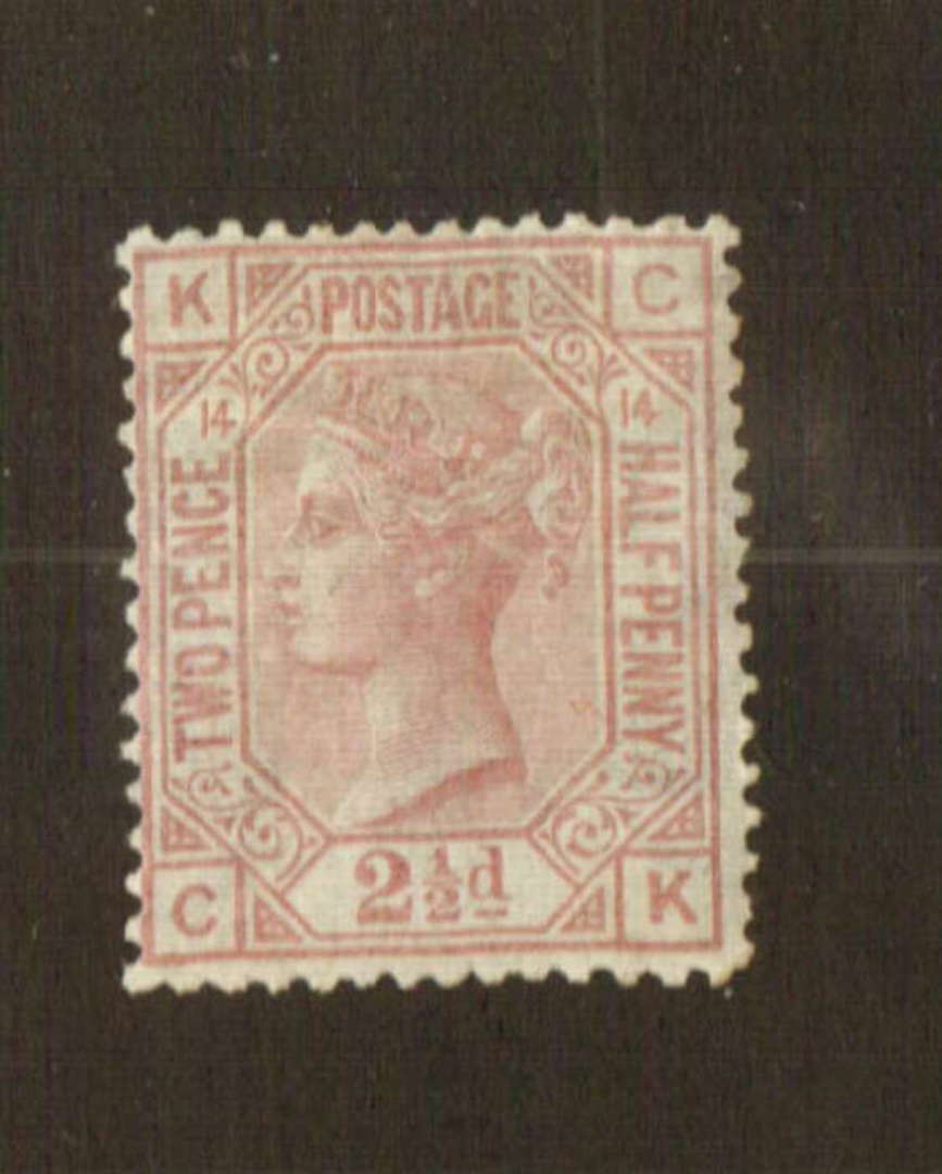 GREAT BRITAIN 1873 Victoria 1st Definitive 2½d Rosy Mauve. Watermark Orb. Plate 14. Hinge remains. - 74488 - Mint image 0