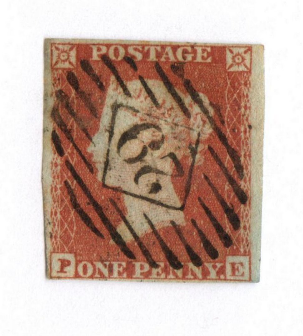 GREAT BRITAIN 1841 1d Deep Red-Brown. Letters PE. Postmark 29 in diamond in bars. - 70434 - Used image 0