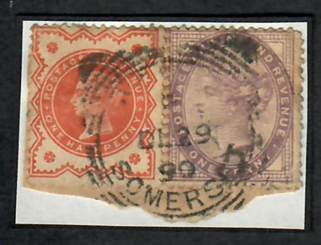 GREAT BRITAIN 1890 piece with ½d and 1d. Squared cancel Somerset. - 70342 - Used image 0