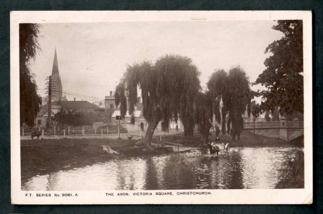Real Photograph of The Avon Victoria Square Christchurch. Horse and cart in the River. - 48309 - Postcard image 0