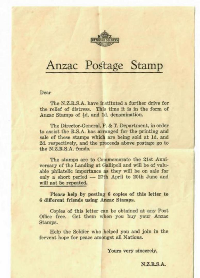 NEW ZEALAND 1935 Publicity Sheet for the Anzac Stamps issued by the NZRSA. - 30064 - PostalHist image 0