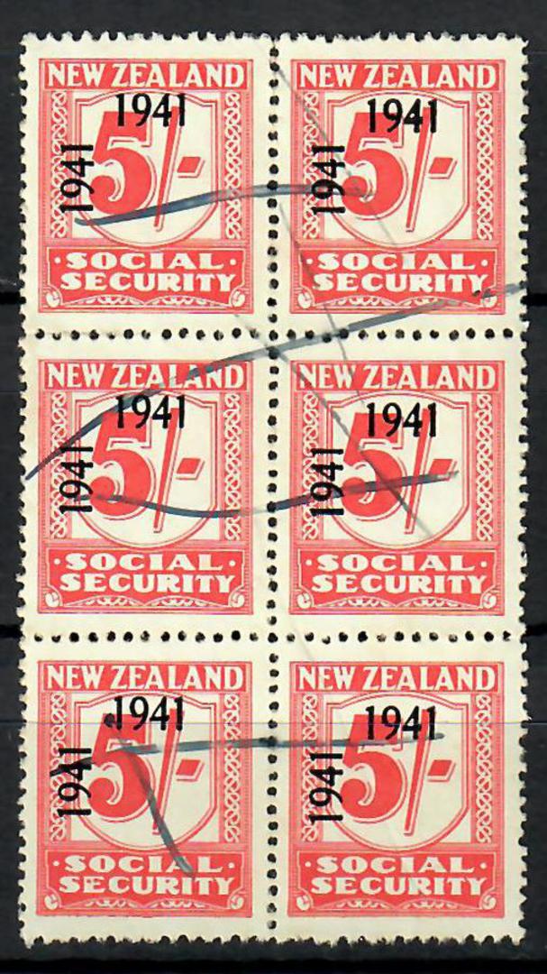 NEW ZEALAND 1941 Wage Tax 5/- Red. Block of 6. - 70489 - FU image 0