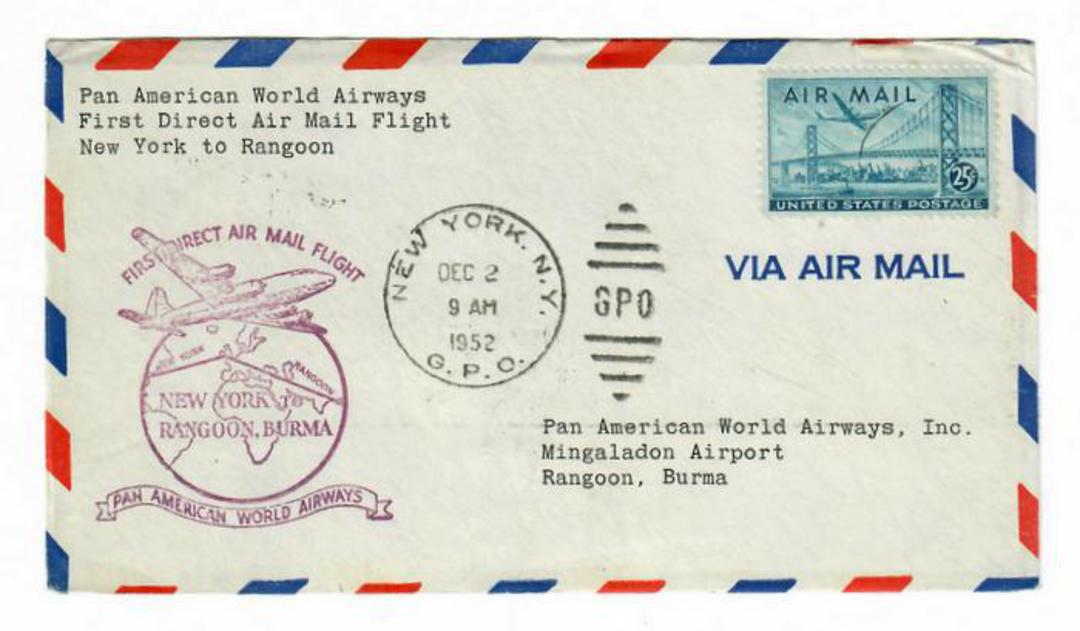 USA 1952 Pan American World Airways First Direct Airmail Flight New York to Rangoon. image 0