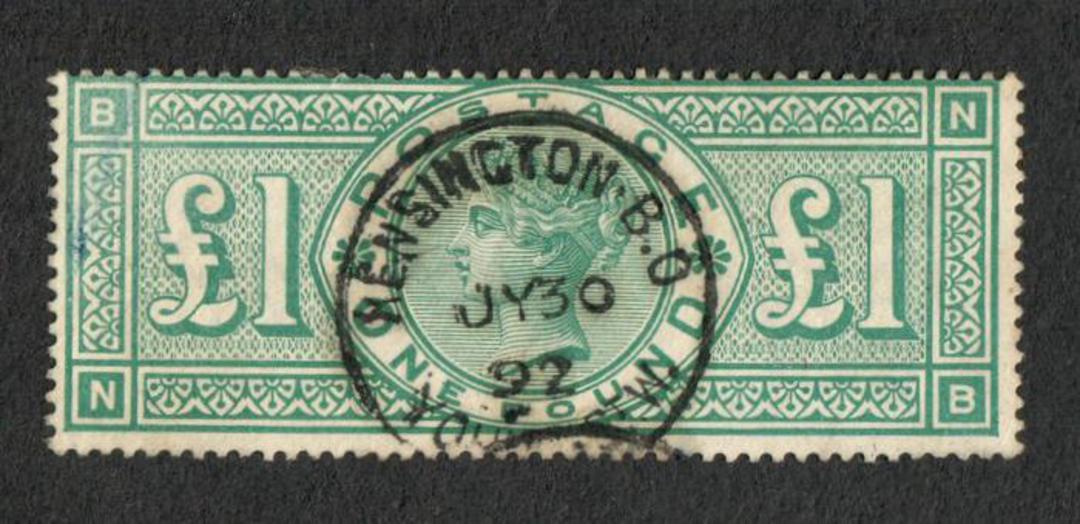 GREAT BRITAIN 1887 £1 Green. Letters BNNB. Good perfs. Fresh colour. Centred north west. Nice KENSINGTON cds 30/7/92. Top stamp image 0
