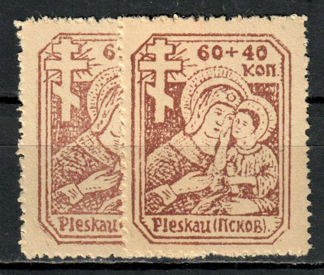 GERMAN OCCUPATION of WESTERN RUSSIA 1941 Pleskau. Medical. Set of 2. Very scarce. Both are the 'same' stamp but slight colour di image 0
