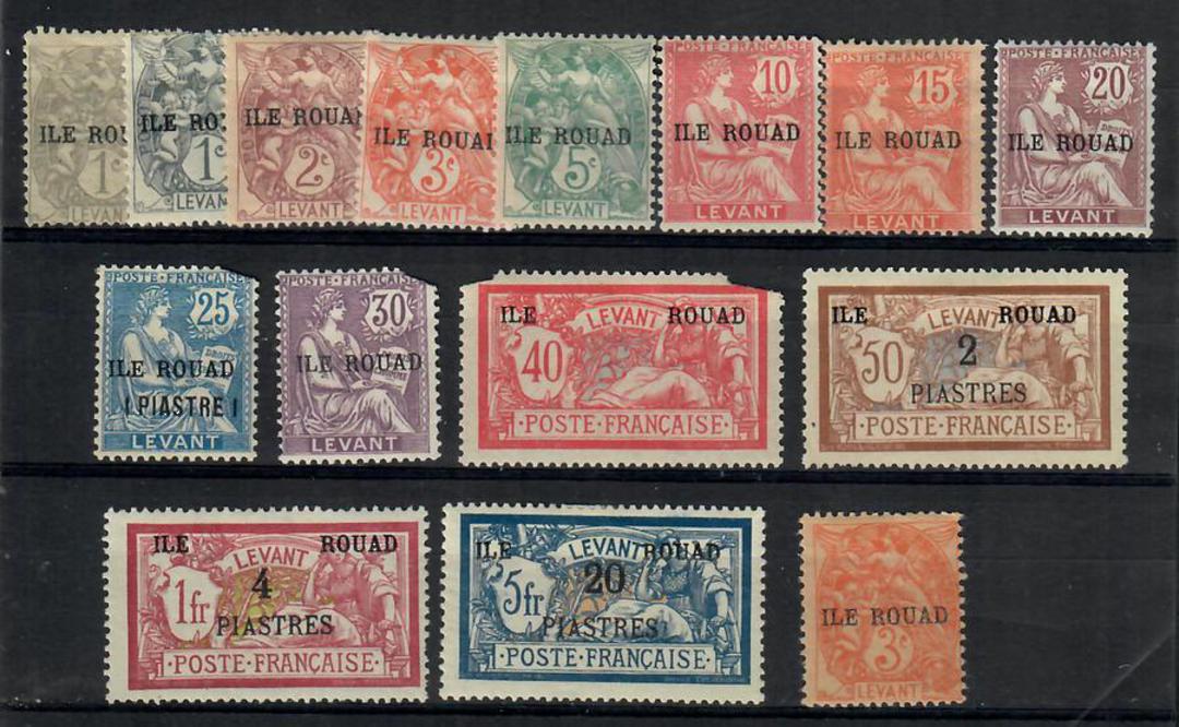 LATAKIA ROUAD ISLAND 1916 Definitives including both colours of the 1c and the 3c on GC paper. Set of 15. - 22367 - Mint image 0