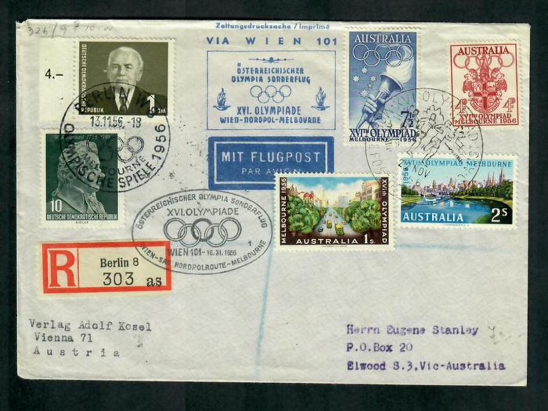 EAST GERMANY 1956 Cover originating in Berlin sent to Vienna thence to Melbourne. - 31350 - PostalHist image 0