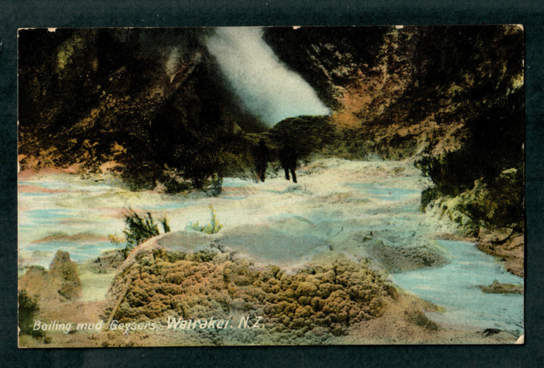 Coloured postcard of Boiling Mud Geysers Wairaki. - 46729 - Postcard image 0