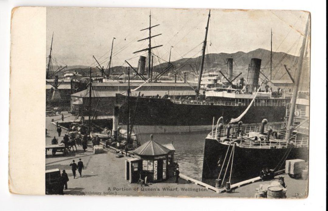 Postcard. A portion of Queen's Wharf Wellington. Nice card but corner crease and light toning. - 47444 - Postcard image 0
