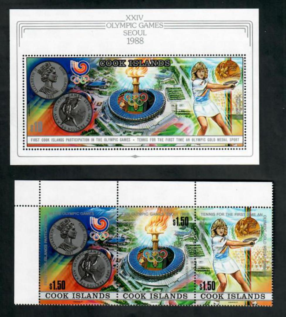 COOK ISLANDS 1990 Olympics. Strip of 3 and miniature sheet. - 50825 - UHM image 0