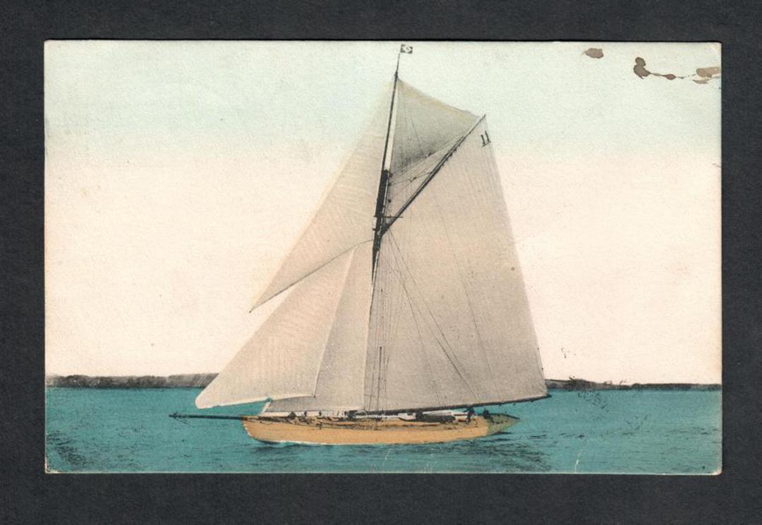 Coloured postcard of Yacht. An early card in good condition except fot the old black ink stains (not too unsightly). - 40345 - P image 0