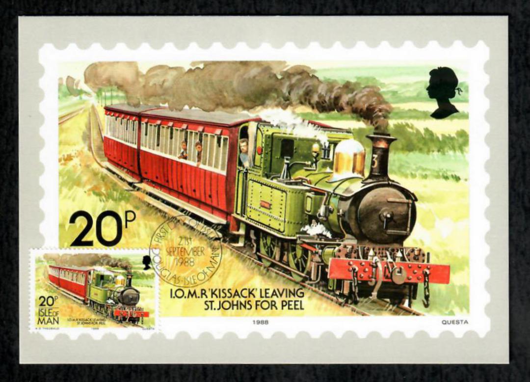 ISLE OF MAN 1988 Railways. 4 values on maxim cards. - 444720 - Postcard image 1