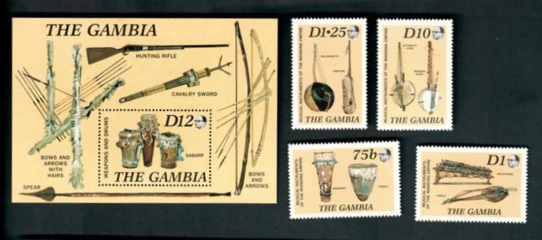 GAMBIA 1987 Mansing Musical Instruments. Set of 4 and miniature sheet. - 52415 - UHM image 0