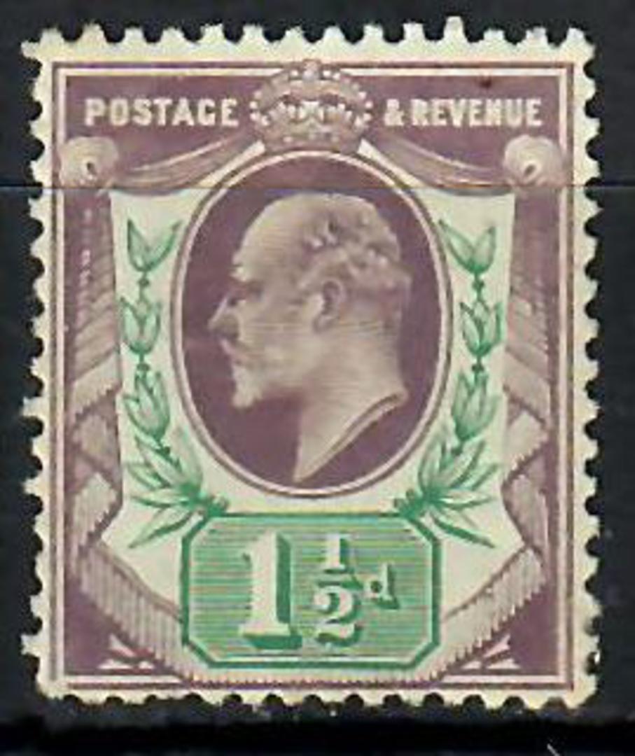 GREAT BRITAIN 1902 Edward 7th 1½d Pale Dull Purple & Green. Chalkey paper.One slightly dull corner. A couple of nibbled perfs. - image 0
