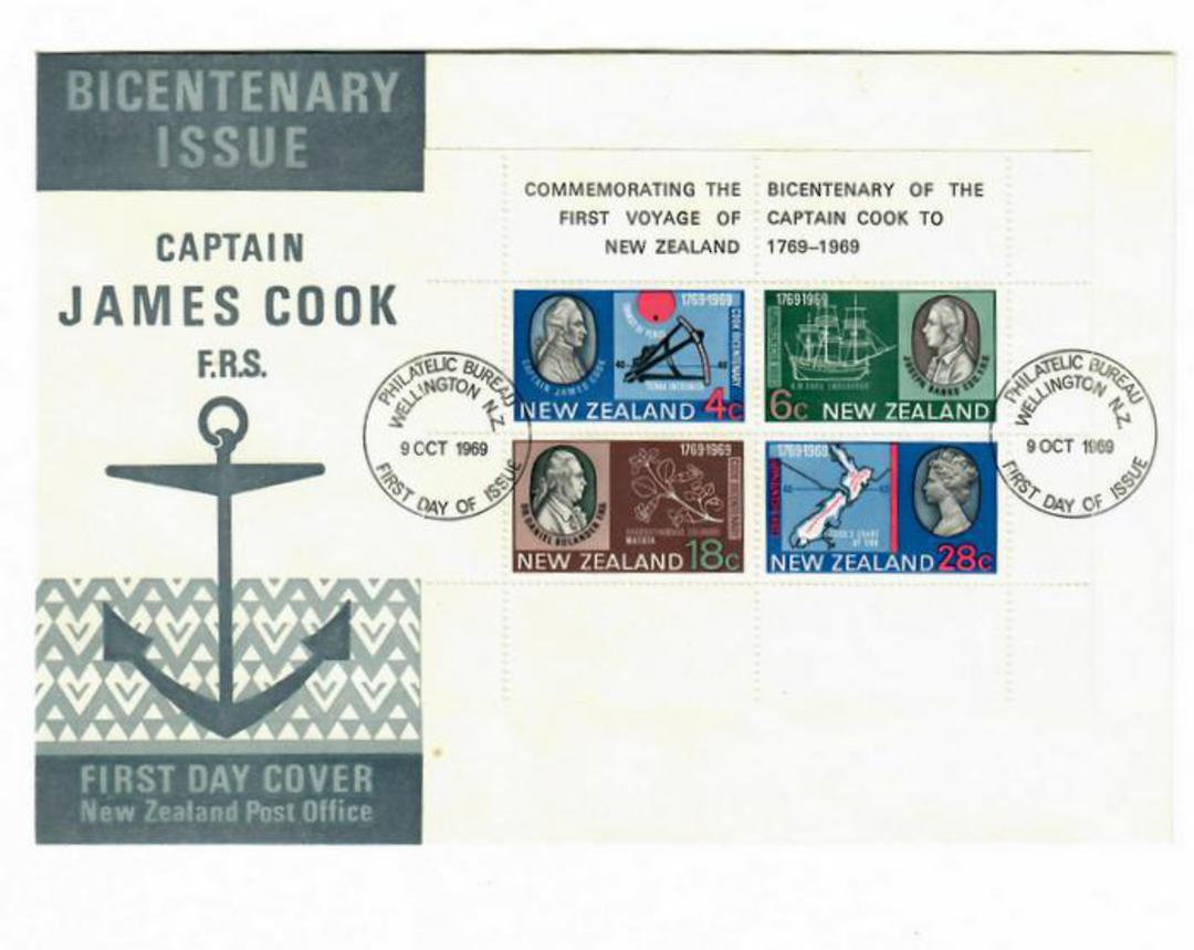 NEW ZEALAND 1969 Bicentenary of the Voyage of Captain James Cook. Miniature sheet on first day cover. - 30100 - FDC image 0