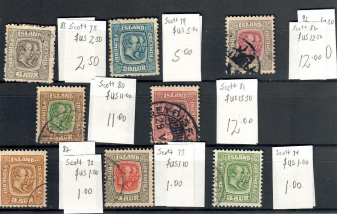 ICELAND 1907 Selection of eight definitives from the range Scott 72-82. Catalogue value $US 47.60. Numbers 72.73.74.75.79.80.81. image 0