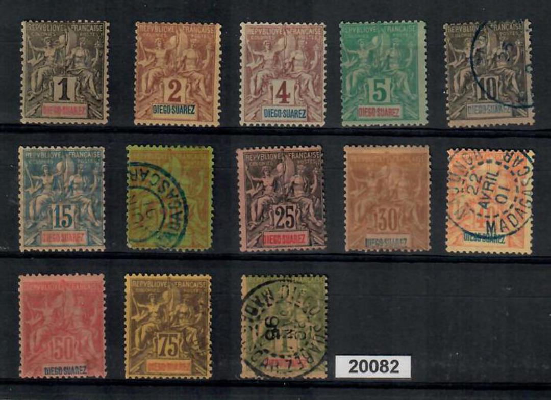 DIEGO-SUAREZ 1894 set of 13. MNG and FU with two excellent complete circular postmarks.Scarce. - 20082 - Mixed image 0