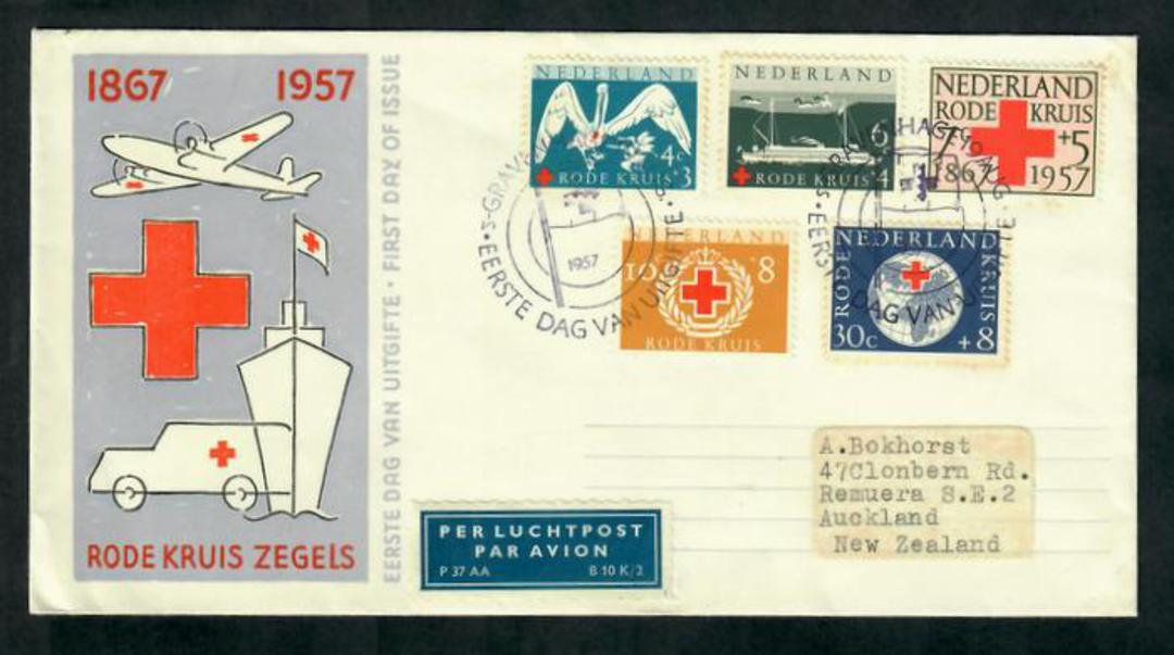NETHERLANDS 1957 Red Cross. Set of 5 on first day cover. - 31287 - FDC image 0