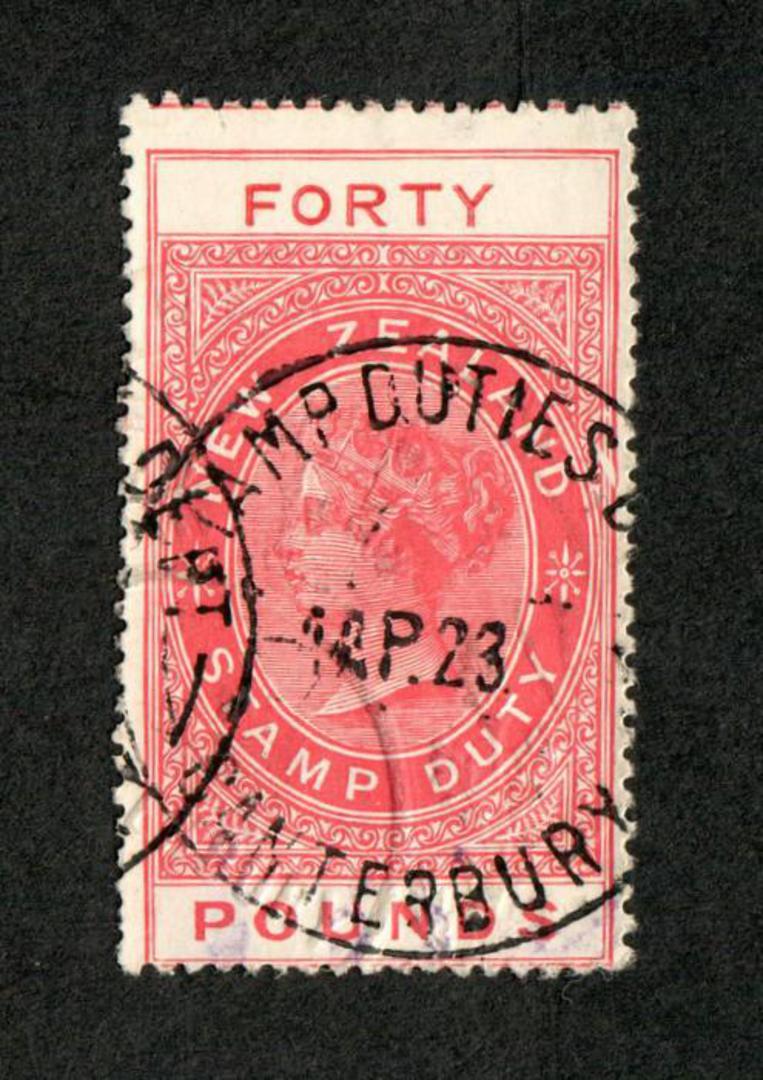 NEW ZEALAND 1880 Long Type Fiscal £40 Rose Fiscal Usage. "Forty" is 11cm long. Nice copy. - 74044 - FU image 0