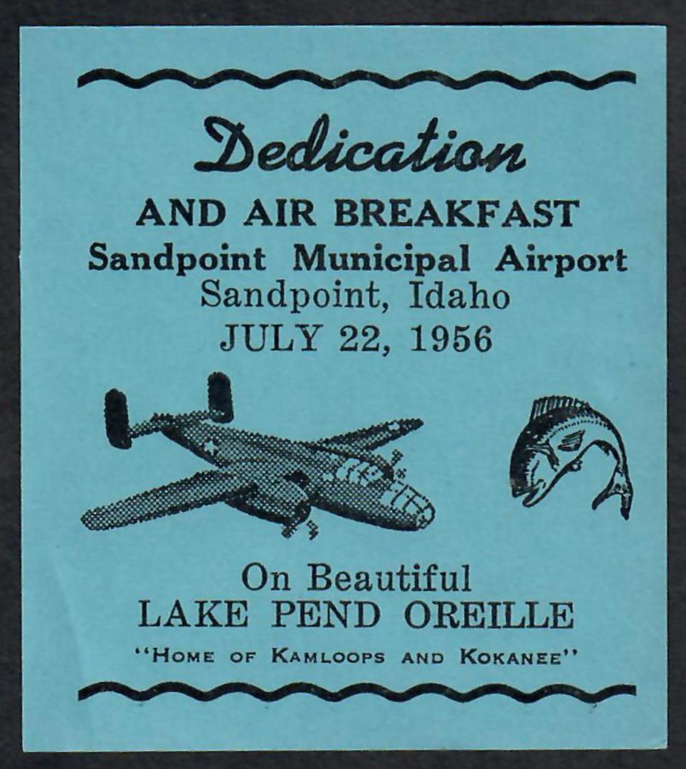 USA 1956 Dedication of Sandpoint Municipal Airport. Label. - 22058 - Cinderellas image 0