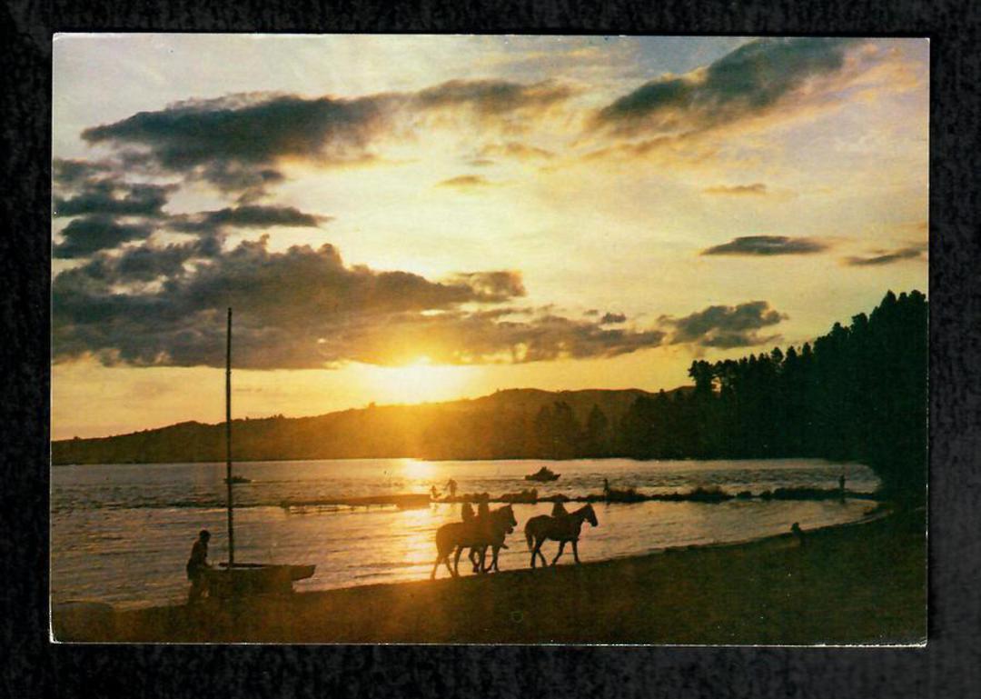 Modern Coloured Postcard by B Silcock of sunset at Lake Taupo. - 446708 - Postcard image 0