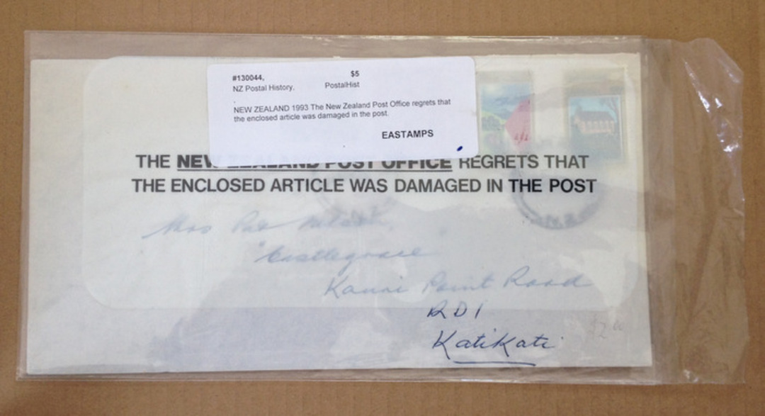NEW ZEALAND 1993 The New Zealand Post Office regrets that the enclosed article was damaged in the post. - 130044 - PostalHist image 0
