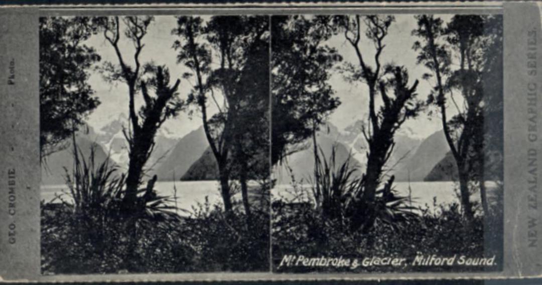 Stereo card New Zealand Graphic series of Mt Pembroke and Glacier Milford Sound. - 140043 - Postcard image 0