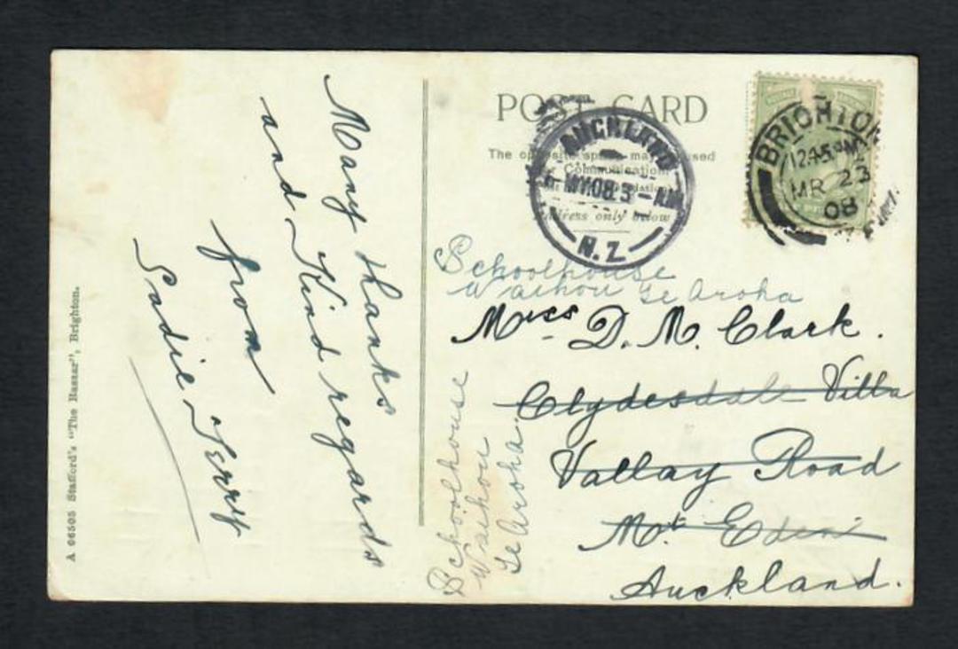 GREAT BRITAIN 1908 Postcard to New Zealand. Redirected. - 31525 - PostalHist image 0
