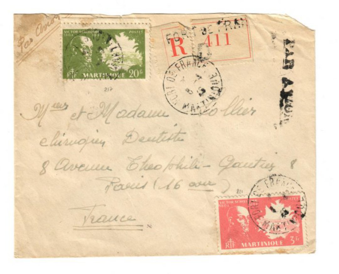 MARTINIQUE 1946 Registered Airmail Letter from Fort de France to France. - 37827 - PostalHist image 0