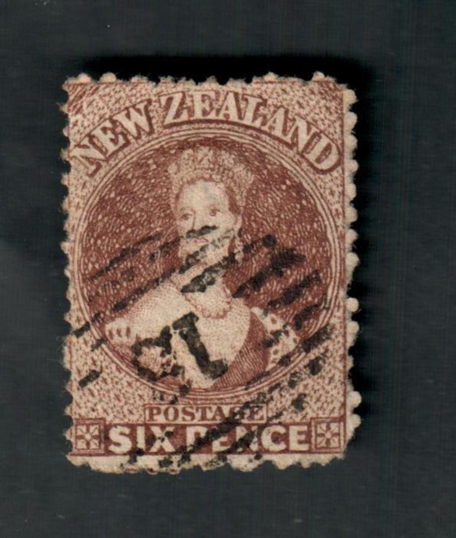NEW ZEALAND Postmark Numeral 15 on Full Face Queen 6d Brown. The stamp has one dull corner but the postmark is excellent. - 3905 image 0