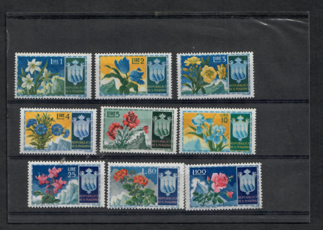 SAN MARINO 1953 Definitives Flowers. Set of 9. Very lightly hinged. - 22761 - LHM image 0