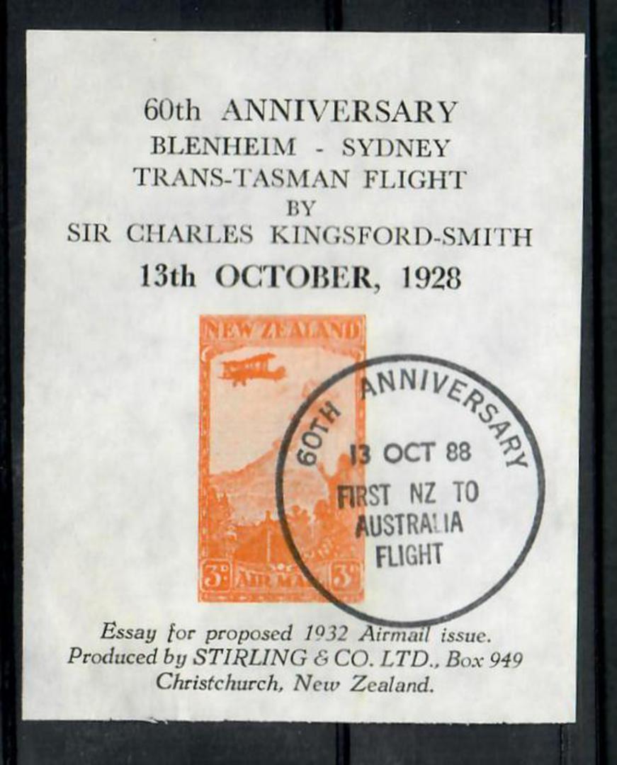 NEW ZEALAND 1988 60th Anniversary of the First Blenheim to Sydney Flight. Miniature sheet. Imperforate. - 21689 - VFU image 0