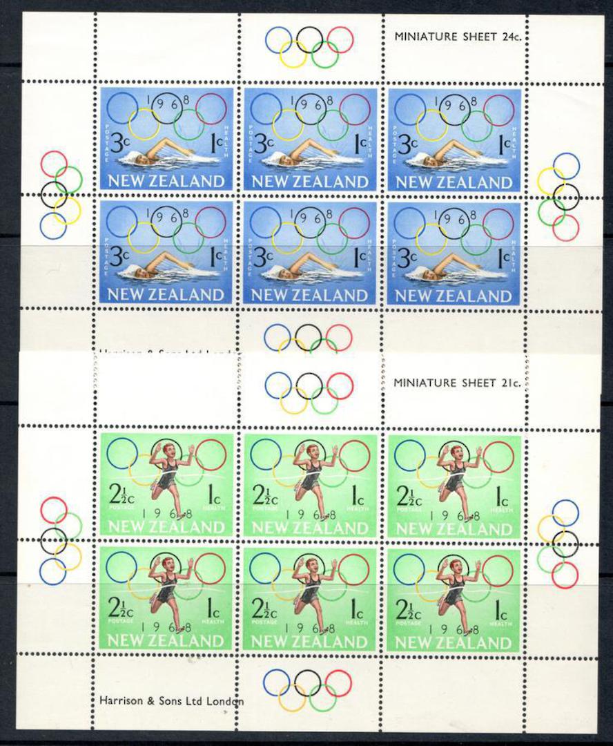 NEW ZEALAND 1968 set of 2 Health Miniature Sheets.  Olympic Sports: Running and swimming. - 12668 - UHM image 0