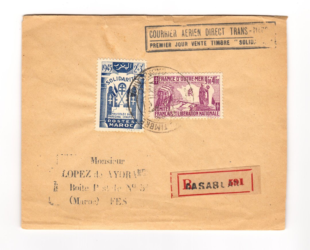 FRENCH MOROCCO 1948 Registered Airmail Courier Letter - 37750 - PostalHist image 0