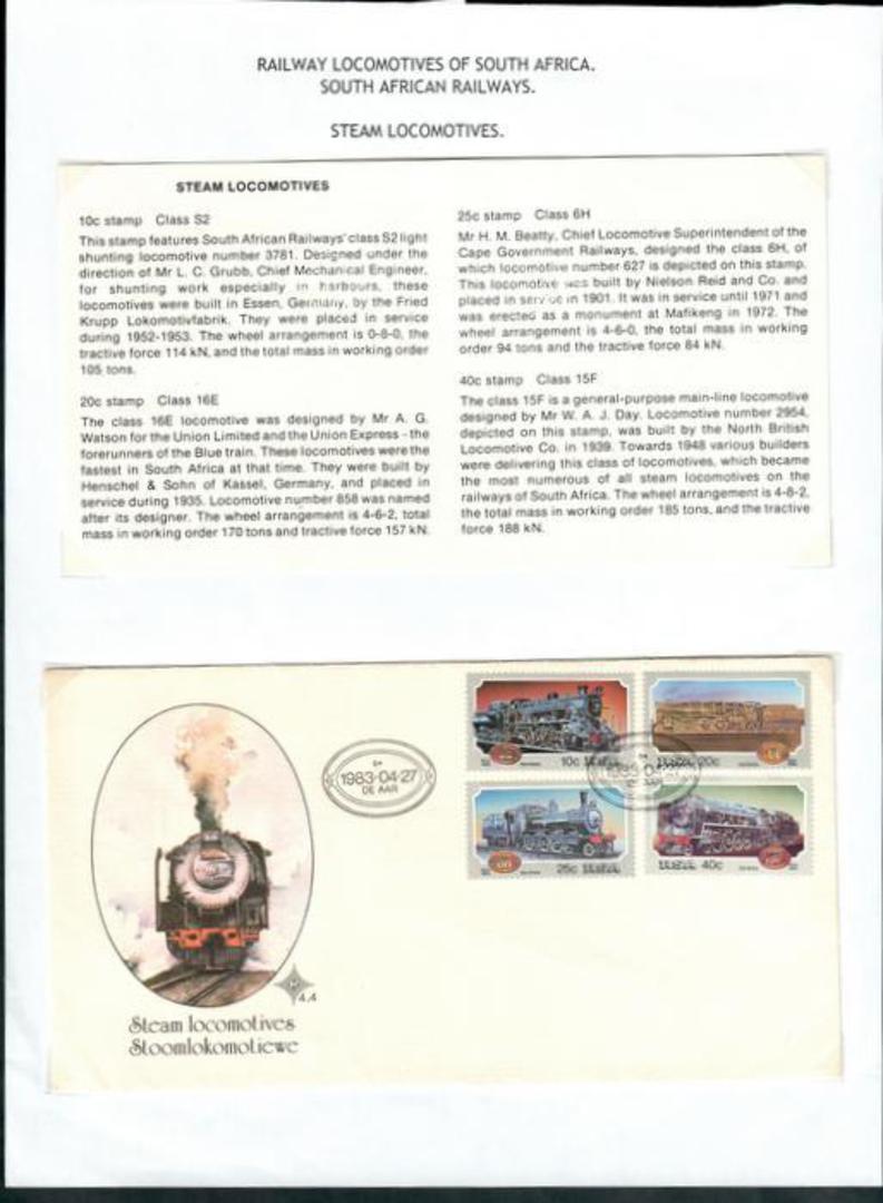SOUTH AFRICA 1983 Steam Locomotives. Set of 4 on first day cover.    - 56328 image 0
