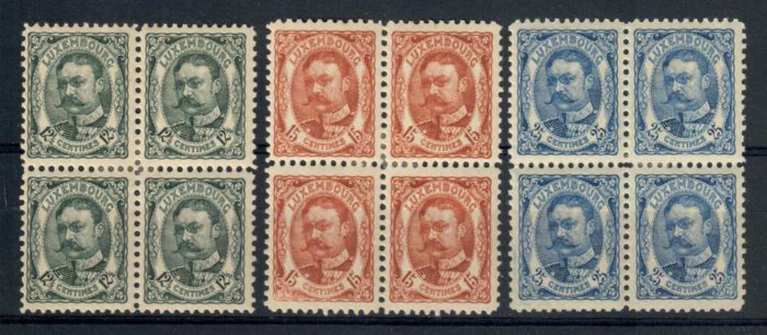 LUXEMBOURG 1906 Three values in blocks of four. SG 166 includes central hinge mark. - 20363 - LHM image 0