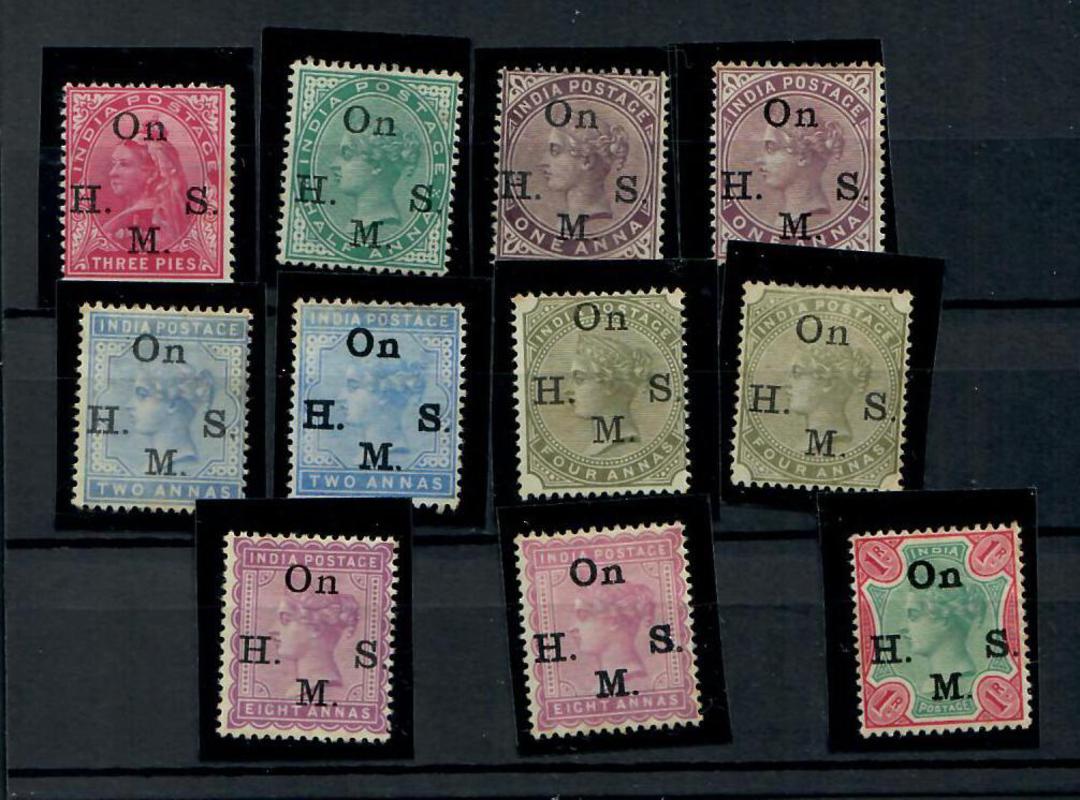 INDIA 1883 Victoria 1st Officials. Set of 7 plus the listed colour variations of the 1a 2a 4a and 8a. Mostly never hinged but mi image 0