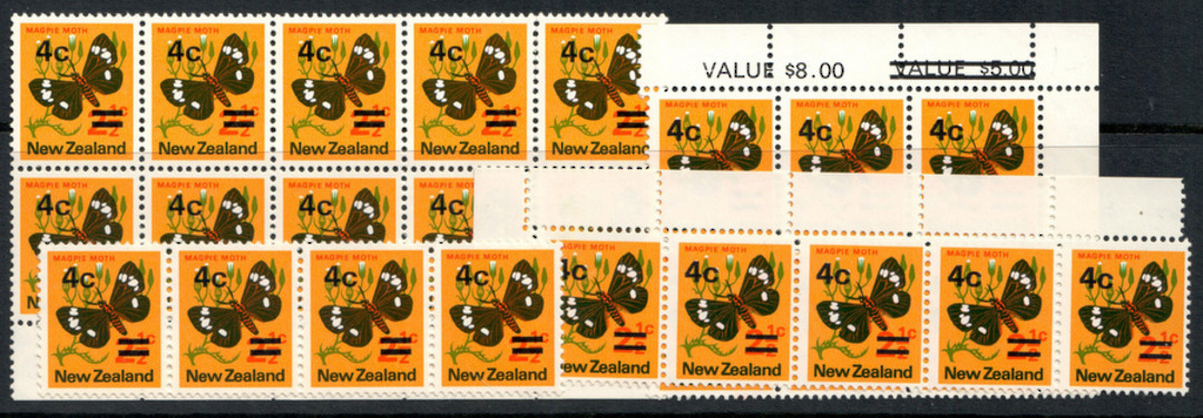 NEW ZEALAND 1970 Pictorial 4c on 2½c Magpie Moth. Value block and other items. Useful lot. - 19855 - UHM image 0
