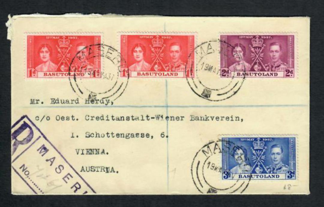 BASUTOLAND 1937 Coronation. Set of 3 on cover. Registered MASERU to Austria. - 30644 - FDC image 0