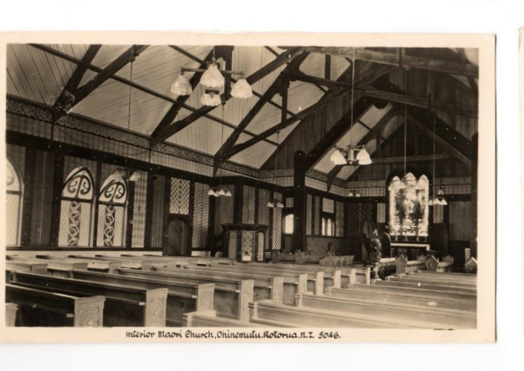 Real Photograph by A B Hurst & Son of the Interior of the Maori Church at Ohinemutu. - 46229 - Postcard image 0