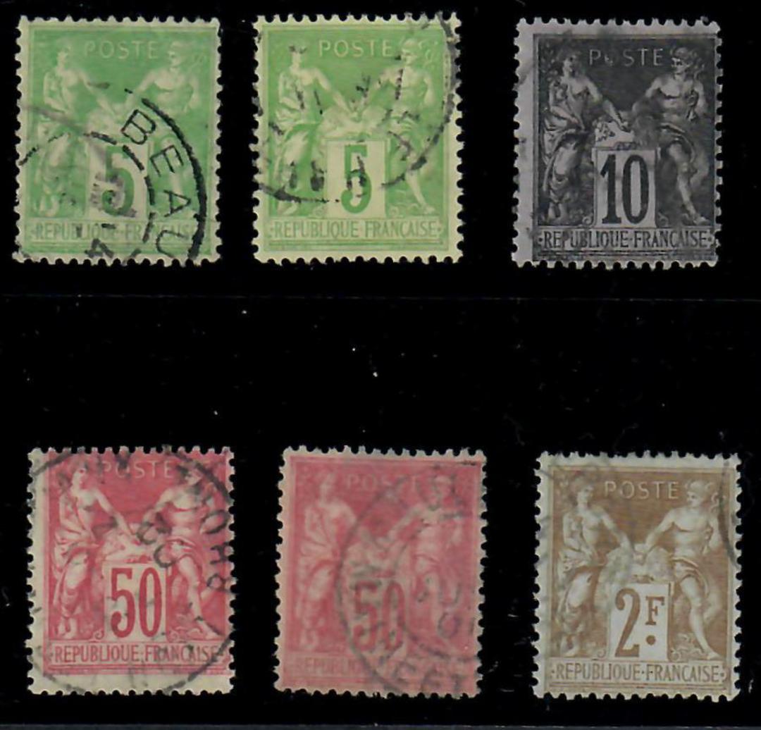 FRANCE 1898 Definitives. Tinted paper. Mixture of Types 1 and 2. Set of 6. - 24517 - Used image 0