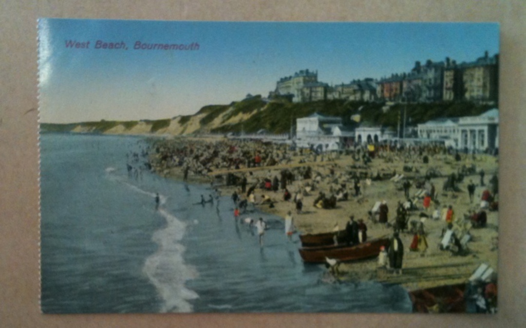 Coloured postcard of West Beach Bournemouth. - 242597 - Postcard image 0