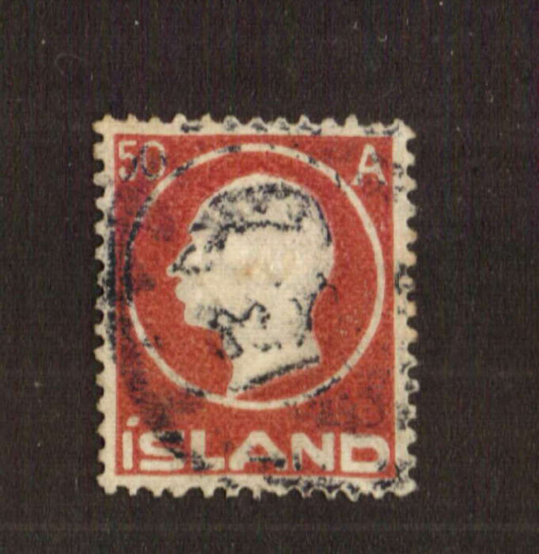 ICELAND 1912 50 Aurar Claret. Heavy cancel. Scott#95 cat $US 30.00. - 71449 - Used image 0